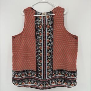 Born Famous Womens 2X Sleeveless Tank Top Coral Boho Medallion Border Print